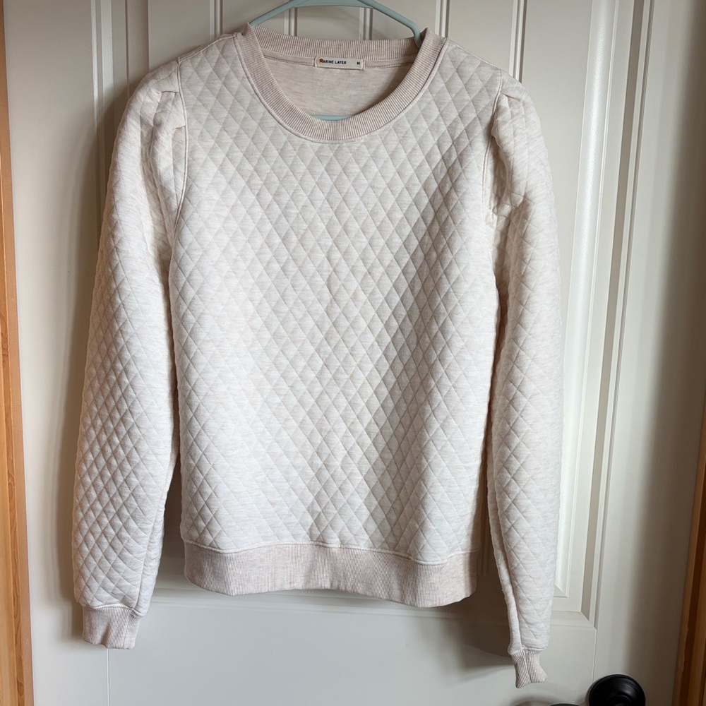 Marine Layer, Cream Quilted Crew Neck Sweater